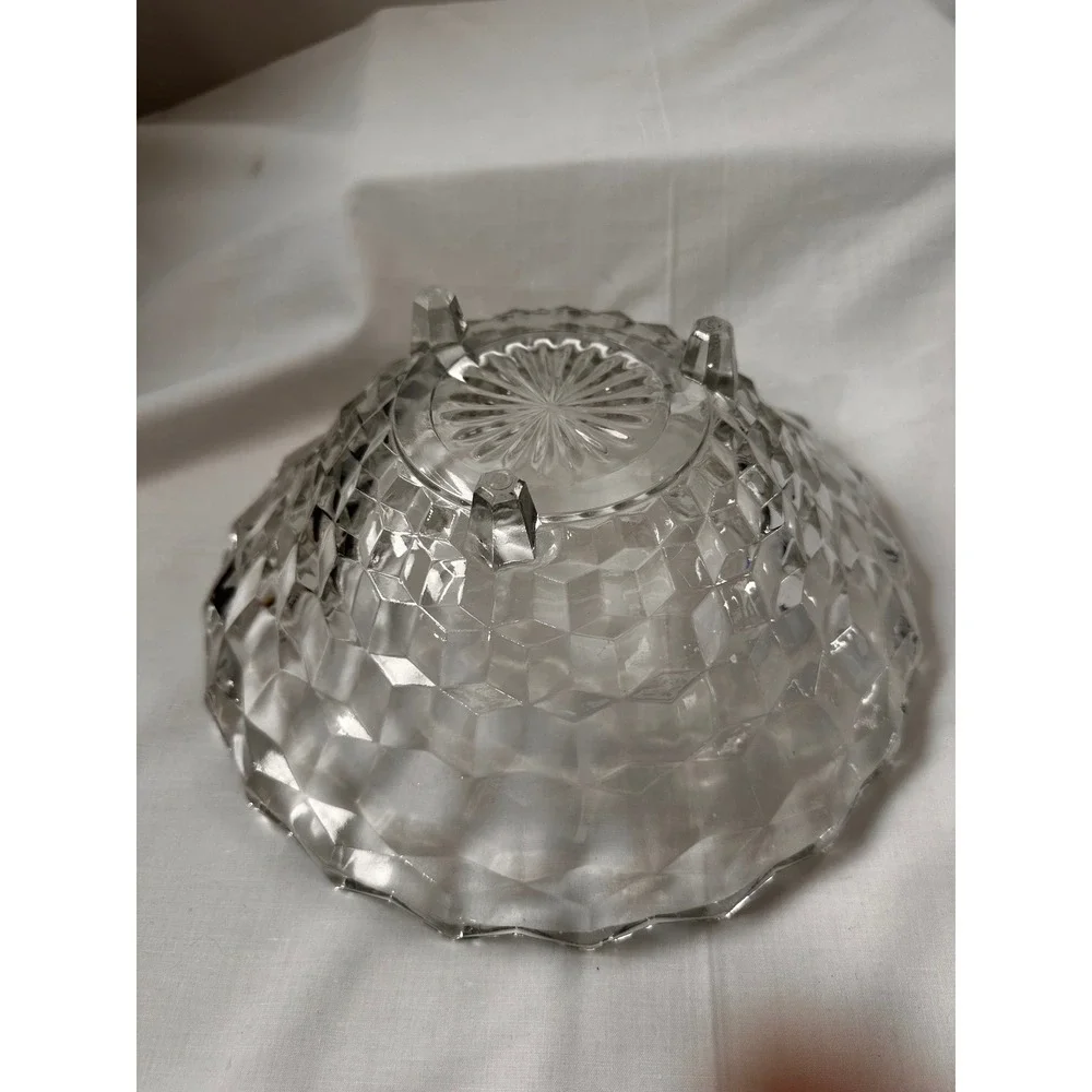 Indiana Glass Whitehall Clear Footed Bowl 10 Inch Cubist‎ Geometric Vintage